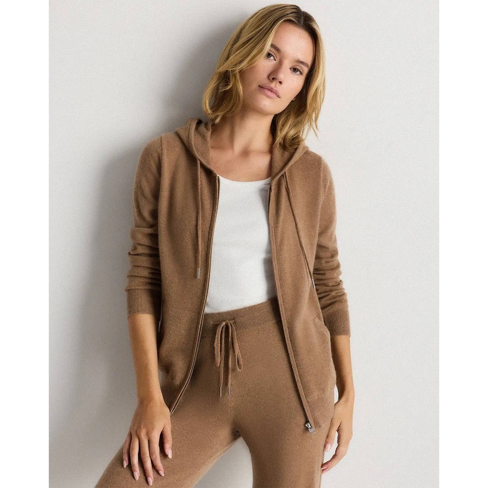 Quince Mongolian Cashmere Full zip hoodie NWT SIZE LARGE TEAK - Picture 1 of 6